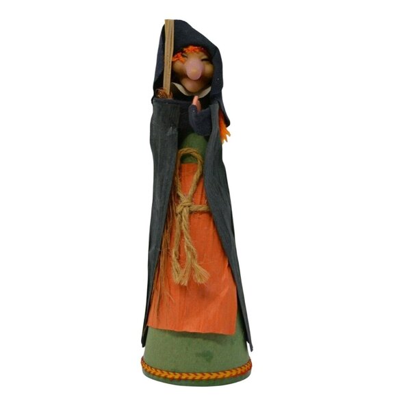 Vintage Halloween Witch Figurine w/ Broom Black Crepe Paper & Felt German Style - Picture 2 of 10